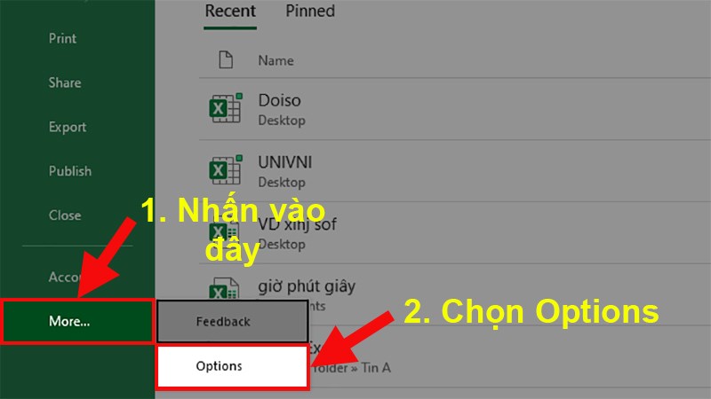 Nhấn vào More  Chọn Options